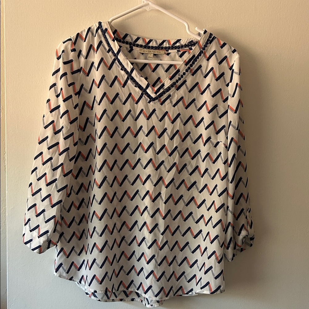 41 Hawthorn Navy and Orange Chevron Blouse